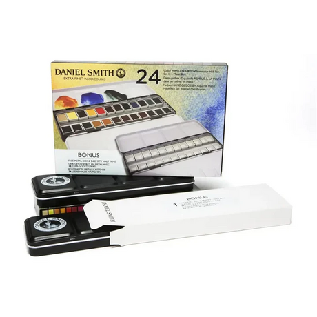 Daniel Smith 24-Color Hand Poured Watercolor Half Pan Set in a Metal Box - Retail Maharaj