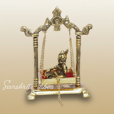 Laddu Gopal Jhula Palana Metal Statue – Gold-Plated Krishna Murti for Home & Office Decor, Religious Gift Idol
