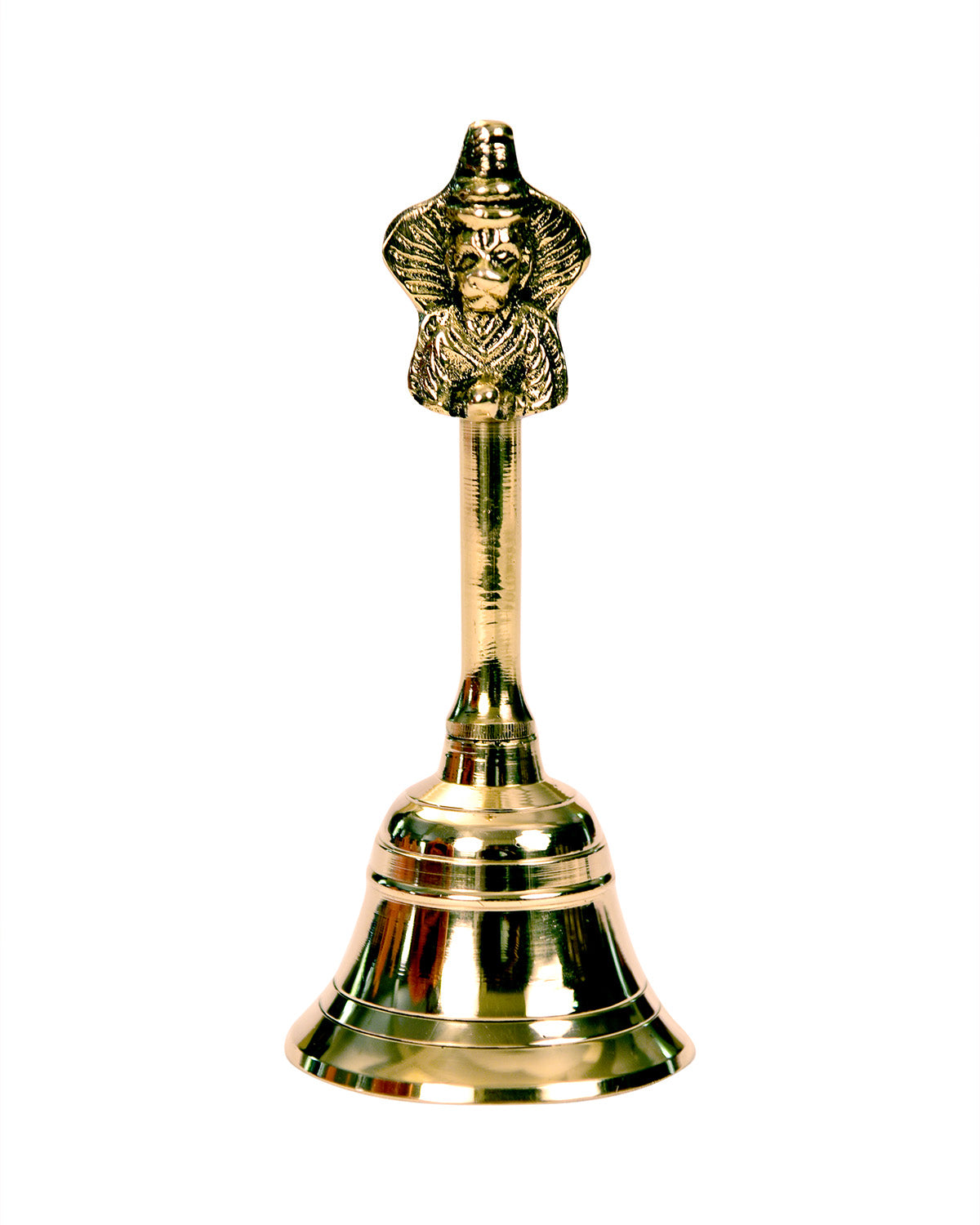 Brass Puja Bell with Handle – Shri Ganesh & Shri Hanuman Murti