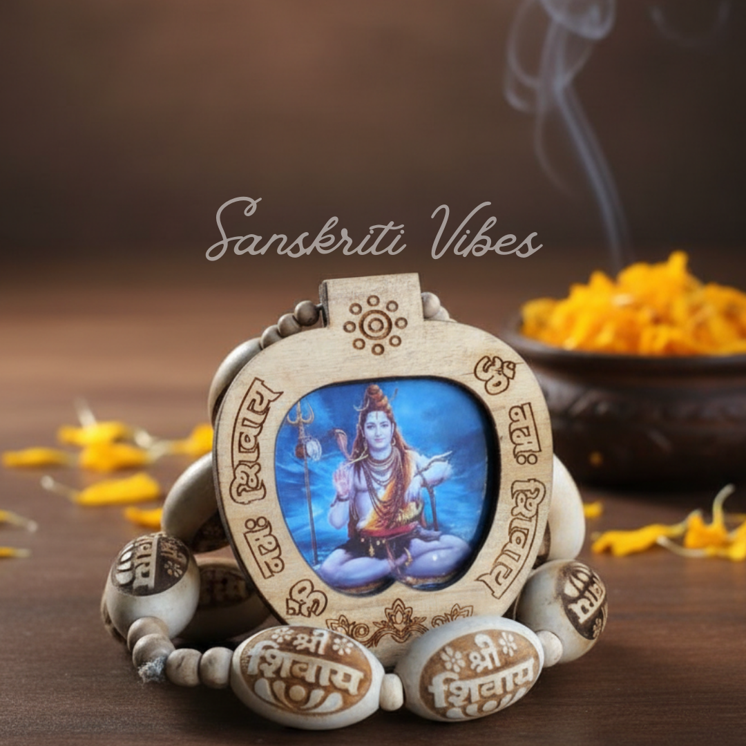 Shankar Ji Bhole Nath Locket with Shiva Carved Tulsi Mala – Handcrafted Rudraksha-Style Spiritual Necklace for Meditation & Divine Energy - Retail Maharaj
