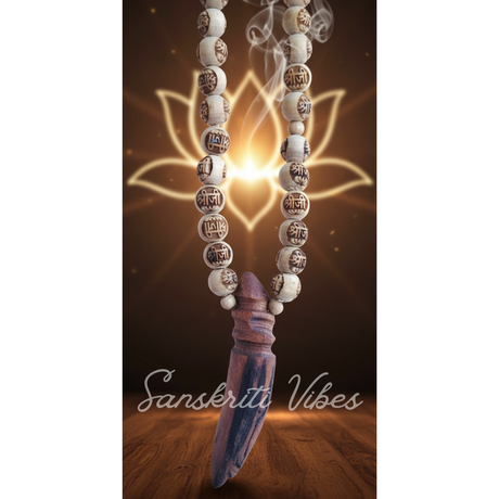 Shri Ji Naam Carved Shank Design Tulsi Locket Mala – Handcrafted Vaishnava Kanthi Necklace with Sacred Conch Pendant for Bhakti & Protection - Retail Maharaj