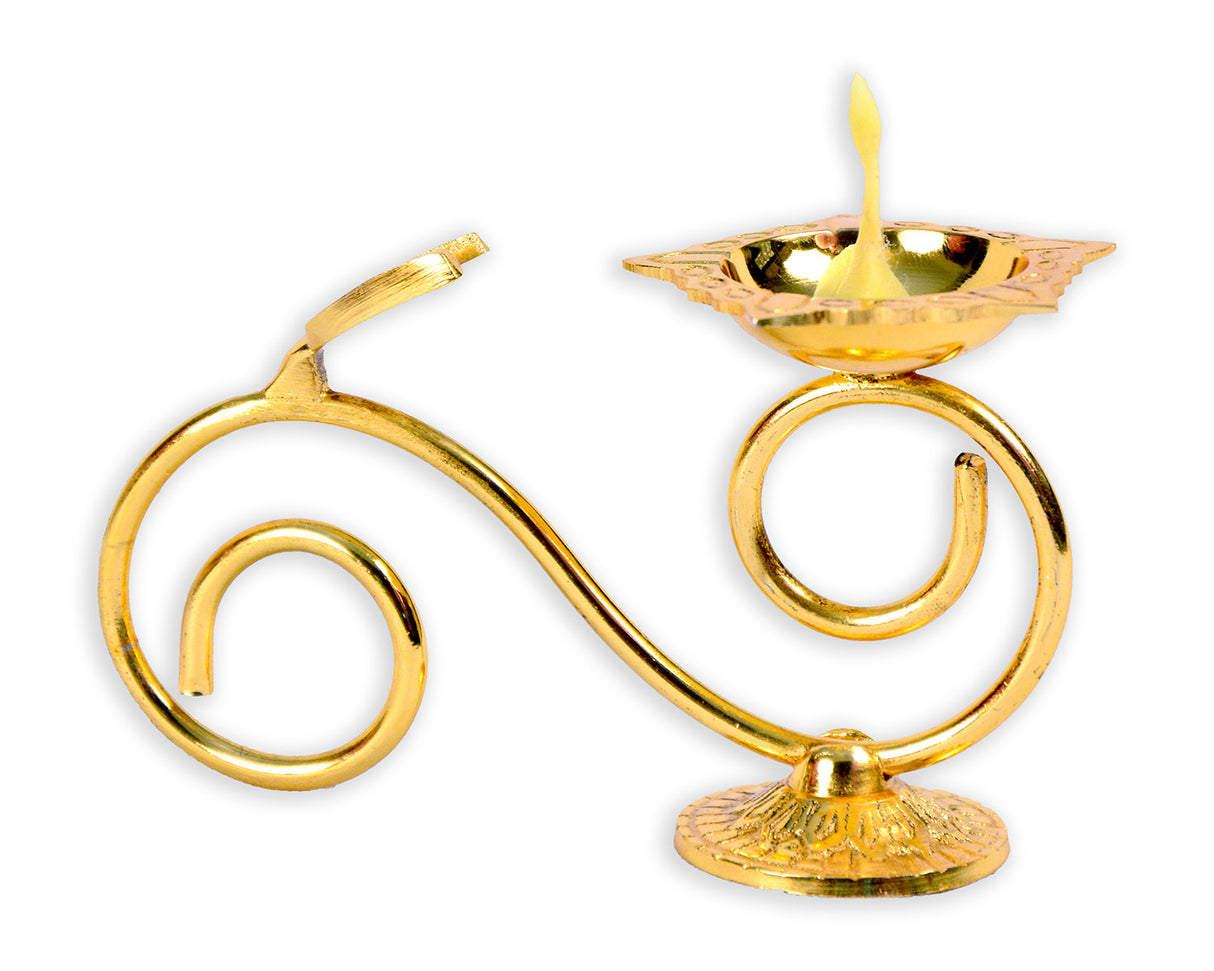 Golden Arti Diya Stand – Elegant Design for Religious Rituals