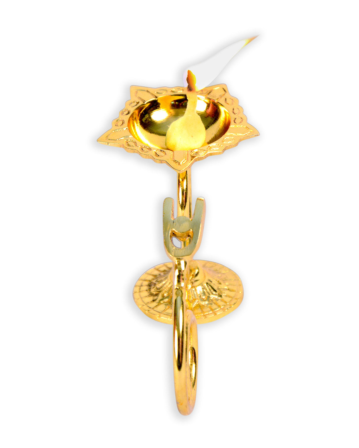 Golden Arti Diya Stand – Elegant Design for Religious Rituals