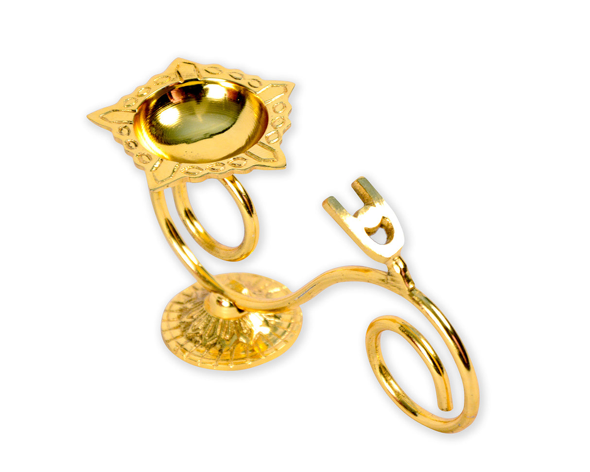Golden Arti Diya Stand – Elegant Design for Religious Rituals