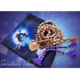 Krishna Tulsi Beads Carved Japa Mala with Krishna Japa Bag and Counter Mala – 8mm Beads - Retail Maharaj