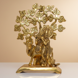 Handcrafted Krishna Playing Flute with Kamdhenu Cow Under Tree Metal Statue for Pooja and Home Decor by Sanskriti Vibes