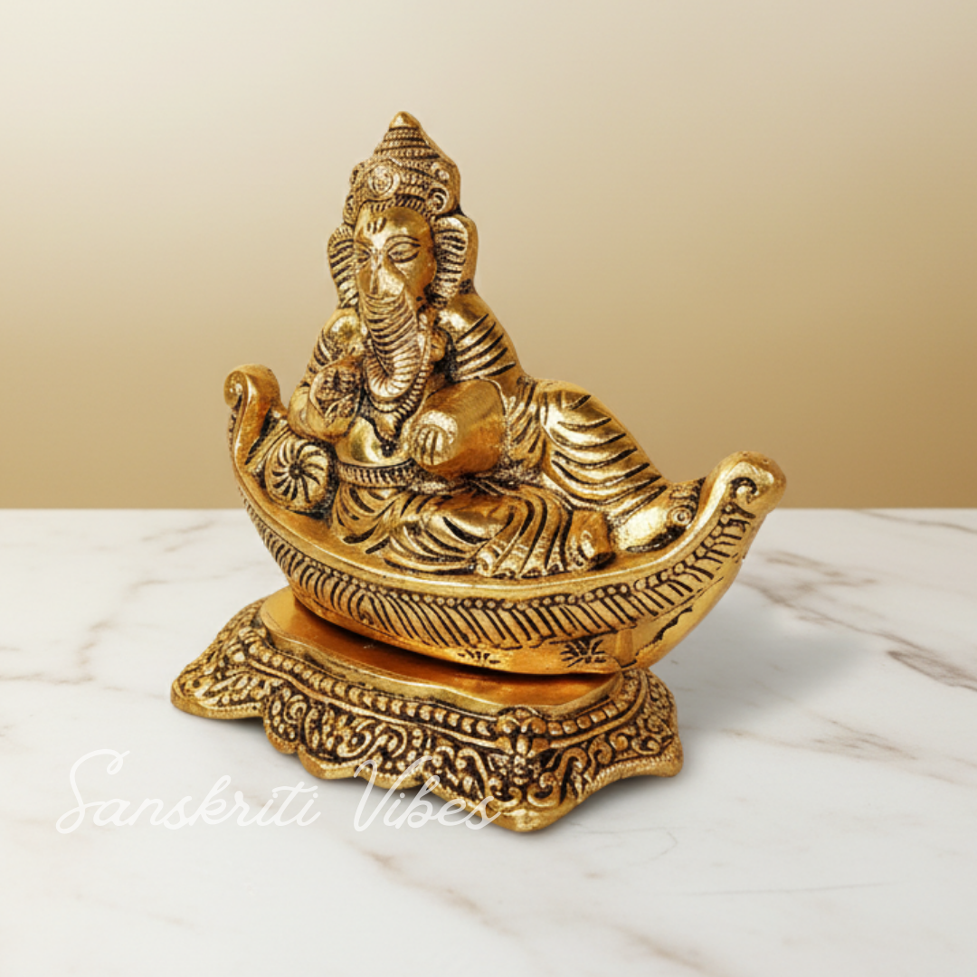 Handicraft Gold Plated Antique Finish Nav Ganesha Ji Decorative Showpiece for Home and Pooja Room