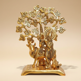 Handcrafted Krishna Playing Flute with Kamdhenu Cow Under Tree Metal Statue for Pooja and Home Decor by Sanskriti Vibes