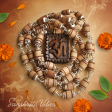 Om Carved Tulsi Locket with Tulsi Silver Capping Mala – Sacred Tulsi Beads with Om Symbol