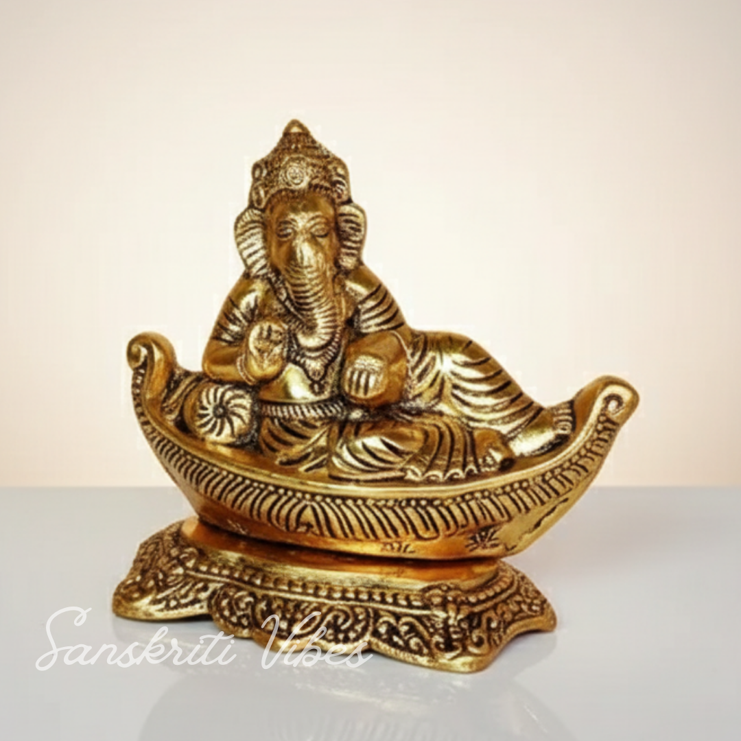 Handicraft Gold Plated Antique Finish Nav Ganesha Ji Decorative Showpiece for Home and Pooja Room