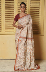 Handwoven Muslin Cotton Saree – Prints in Dusty Pink - Retail Maharaj