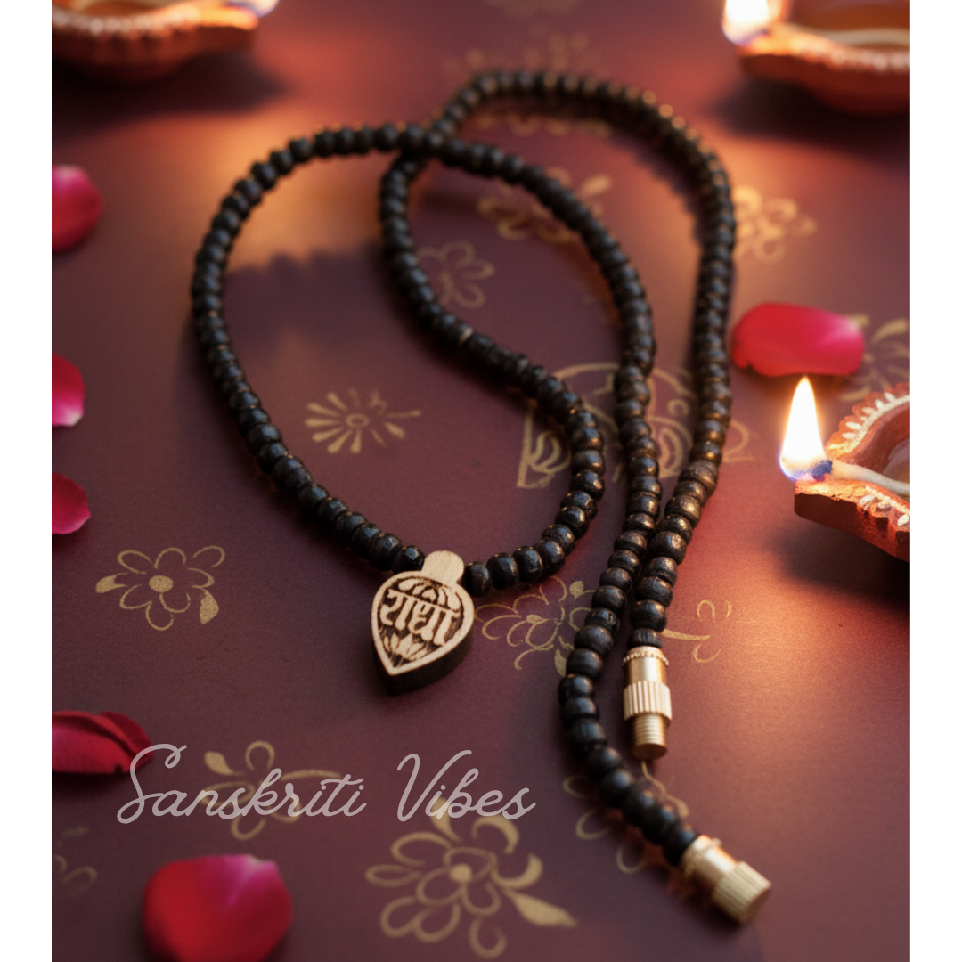 Tulsi Radha Naam Kanthi Black Mala | Handcrafted Spiritual Necklace for Devotion, Peace and Protection