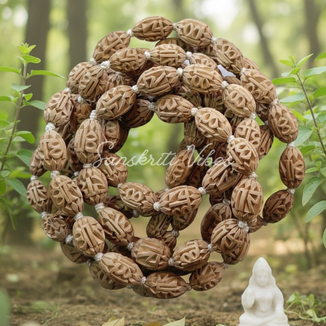 Original Tulsi Radha Carved Handmade Japa Mala – Premium Spiritual Beads for Meditation & Prayer