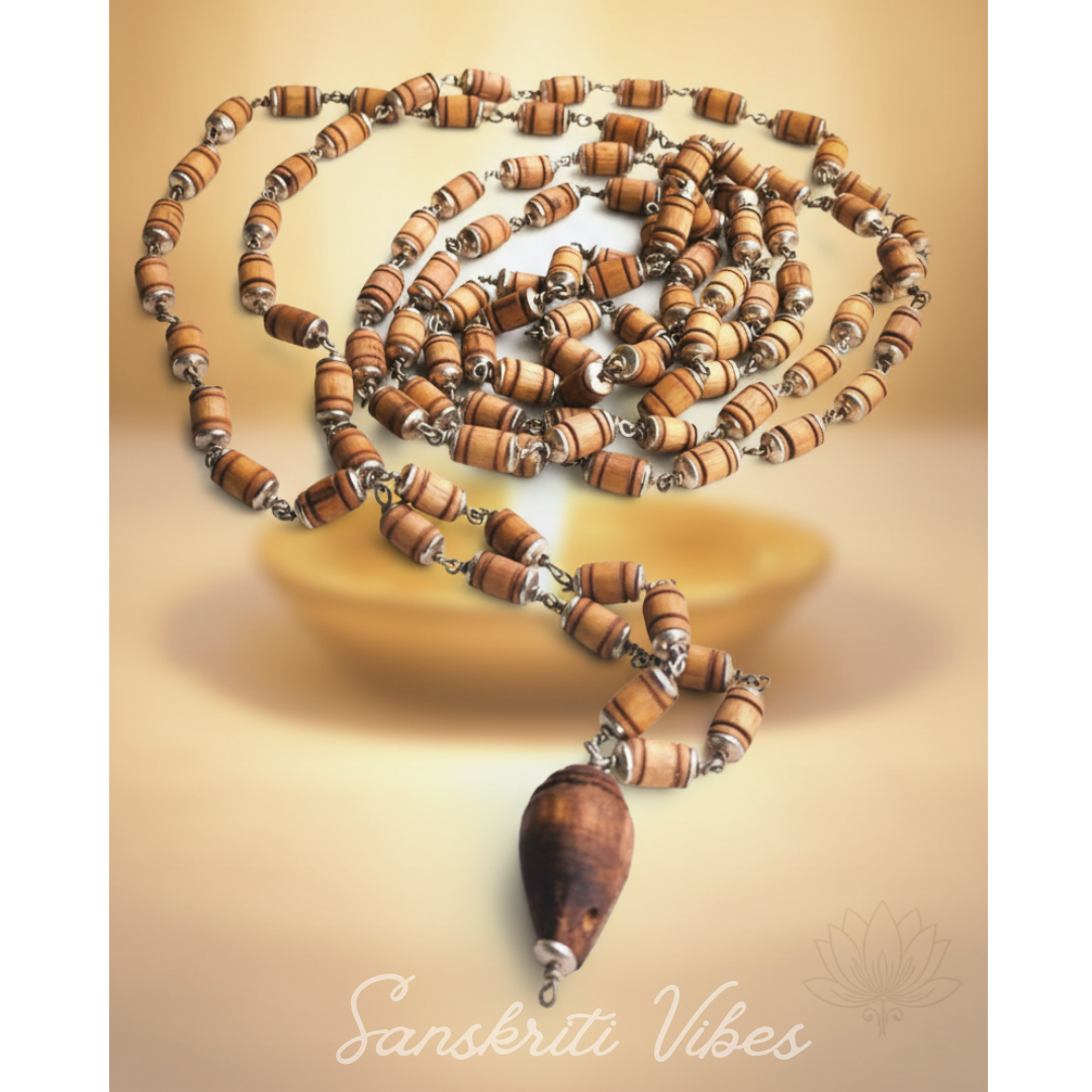 Conch/Shank Design Handmade Tulsi Kanthi Mala – Sacred Tulsi Beads with Conch Symbol