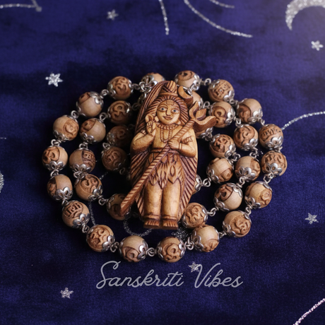 Shiv Ji Tulsi Locket Mala with Silver Om Carved Capping – Sacred Rudra Mala for Bhole Nath Devotees, Meditation & Protection - Retail Maharaj