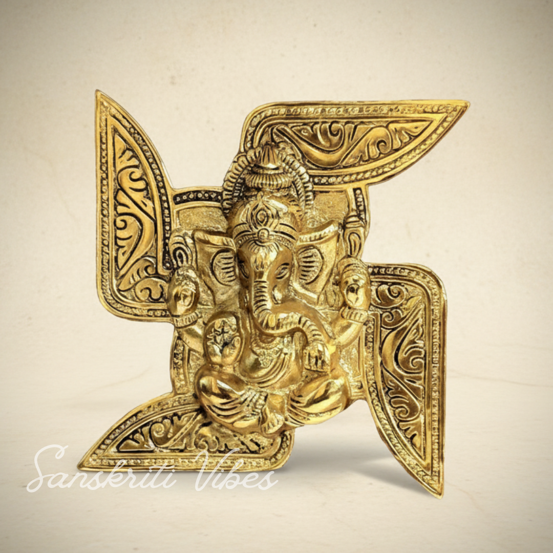 Metal Swastik Ganesha Murti Lucky Showpiece for Home and Pooja Room Decoration