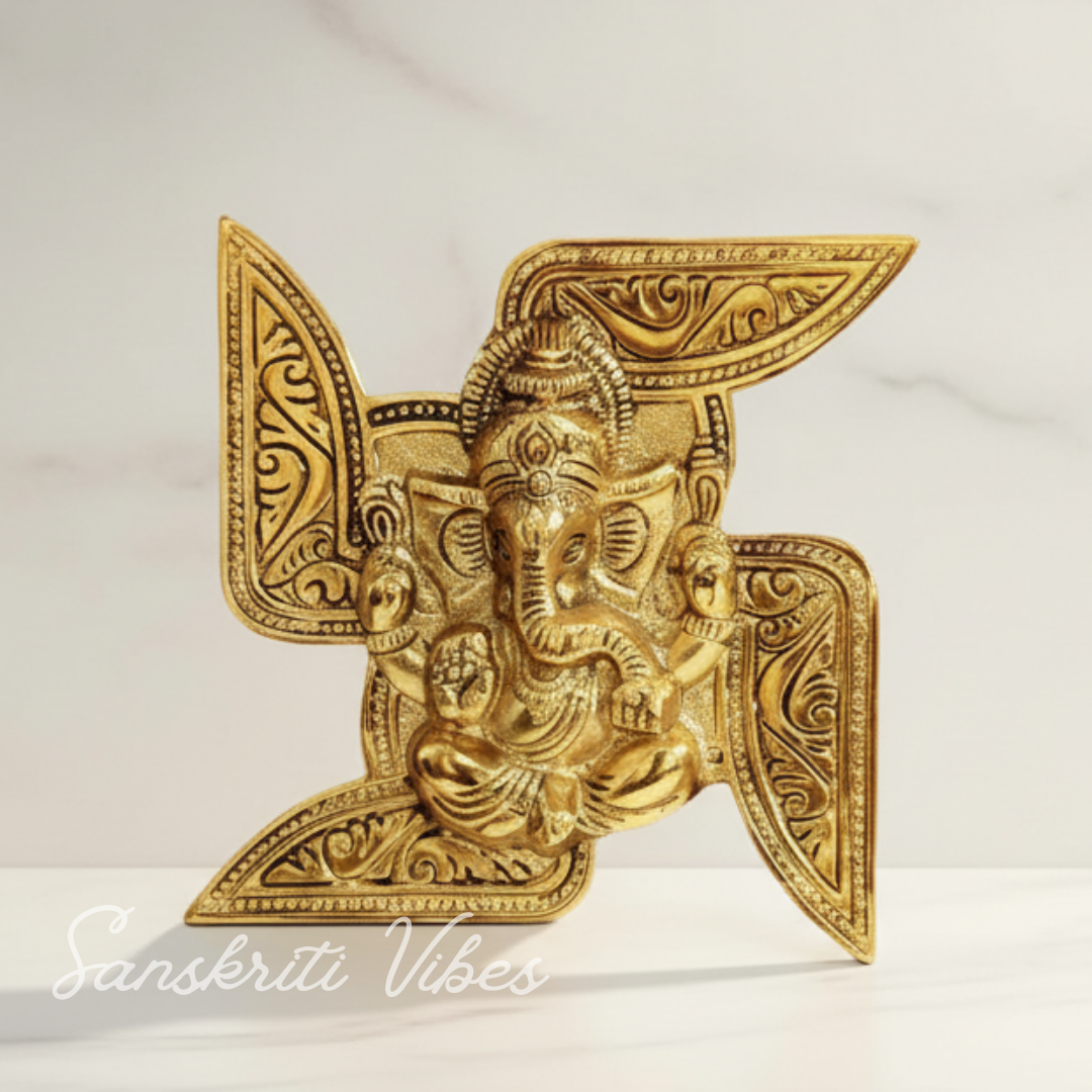 Metal Swastik Ganesha Murti Lucky Showpiece for Home and Pooja Room Decoration