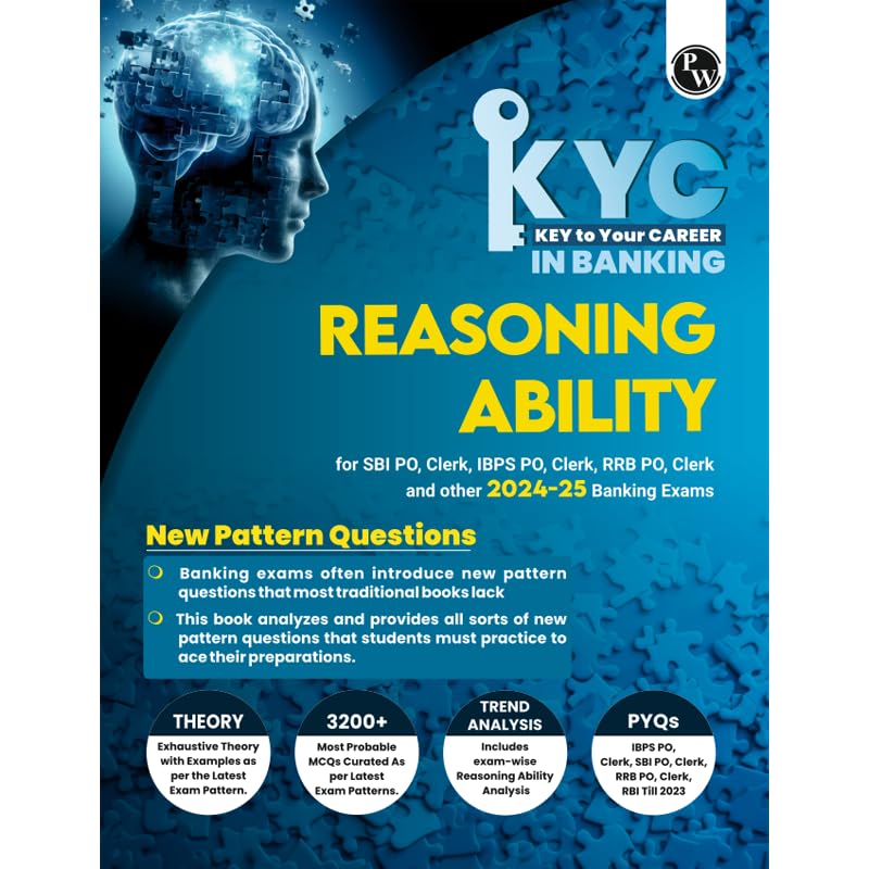 Pw Kyc Reasoning Ability Book For All Banking Exams 2024 - 2025 With Pyqs And New Pattern Questions - Key To Your Career For Banking - Retail Maharaj