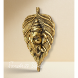 Metal Golden Ganesha on Leaf Wall Hanging Sculpture Ganpati Feng Shui Decorative Showpiece for Home and Office