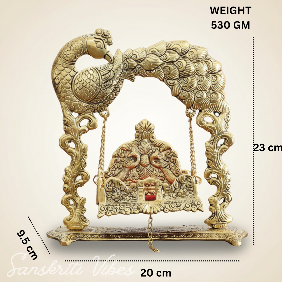 Handcrafted Metal Laddu Gopal Jhulla Gold Plated Palna for Janmashtami Festival Temple Home Decor and Gifting by Sanskriti Vibes
