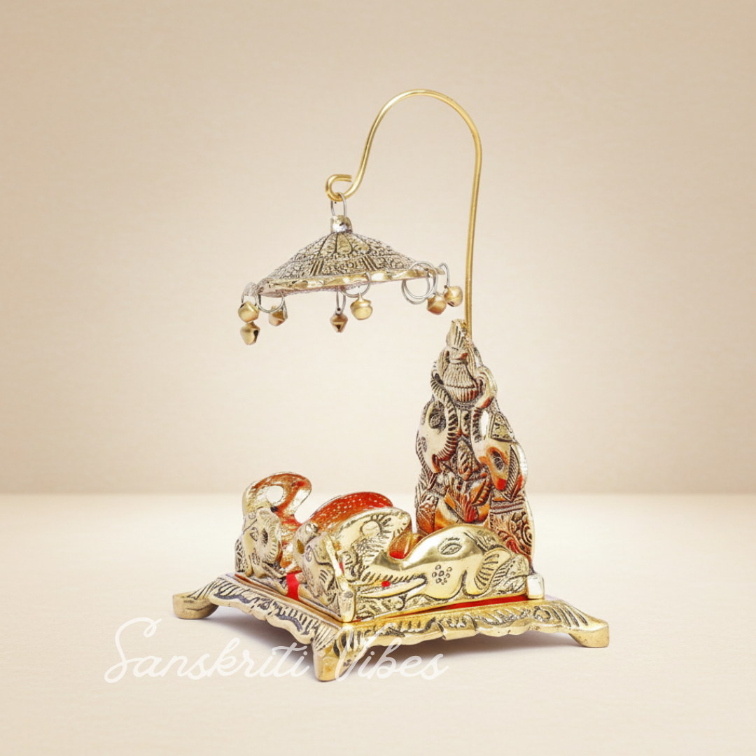 Metal Laddu Gopal Singhasan – Decorative Krishna Idol Pooja Accessories for Home & Temple Decor