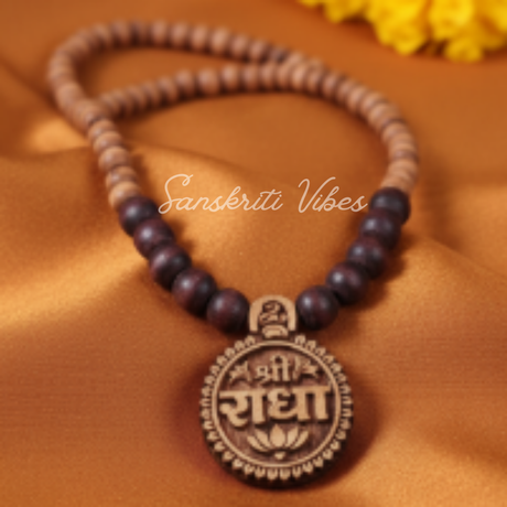 Radha Carved Locket Tulsi Kanthi Mala – Handcrafted Vaishnav Japa Mala for Bhakti & Meditation | Pure Tulsi Beads Necklace - Retail Maharaj