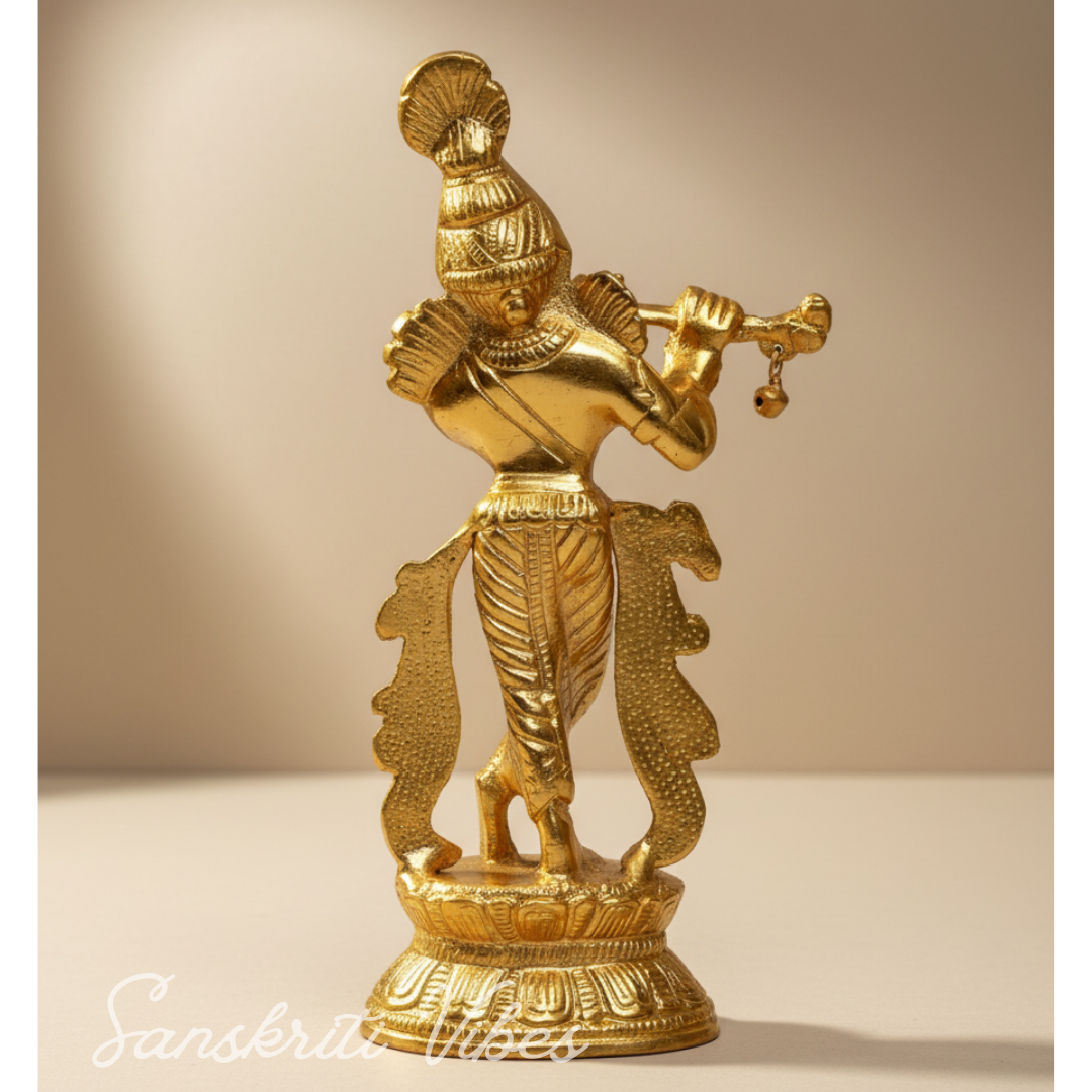 Handcrafted Krishna Playing Flute with Minakari Work Metal Statue Bansuri Krishna Idol for Home Decor and Pooja by Sanskriti Vibes