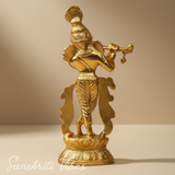 Handcrafted Krishna Playing Flute with Minakari Work Metal Statue Bansuri Krishna Idol for Home Decor and Pooja by Sanskriti Vibes