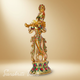 Handcrafted Krishna Playing Flute with Minakari Work Metal Statue Bansuri Krishna Idol for Home Decor and Pooja by Sanskriti Vibes