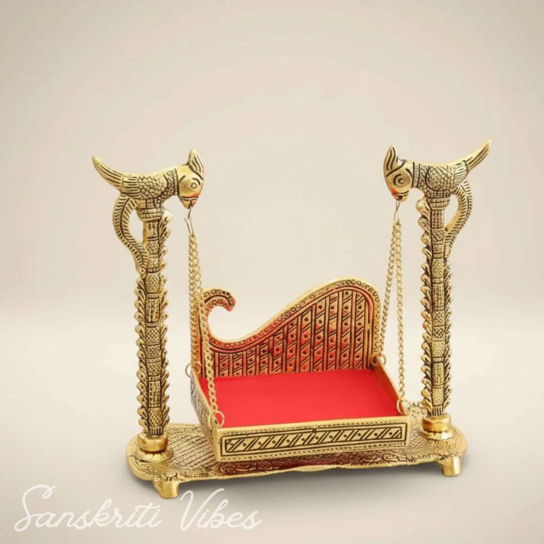 Handcrafted Metal Swing Laddu Gopal Jhula Krishna Hindola Palana Decorative Temple Pooja Showpiece and Religious Idol Gift Article by Sanskriti Vibes