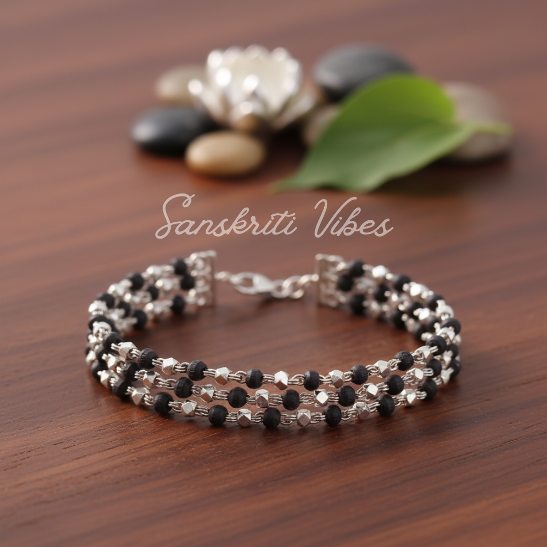 Three Layer Silver Tulsi Mala for Gopal Ji – Handcrafted Devotional Necklace for Krishna Worship & Spiritual Blessings