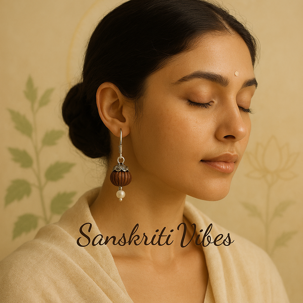 Lotus Tulsi Beads Design Earrings – Divine Spiritual Jewelry