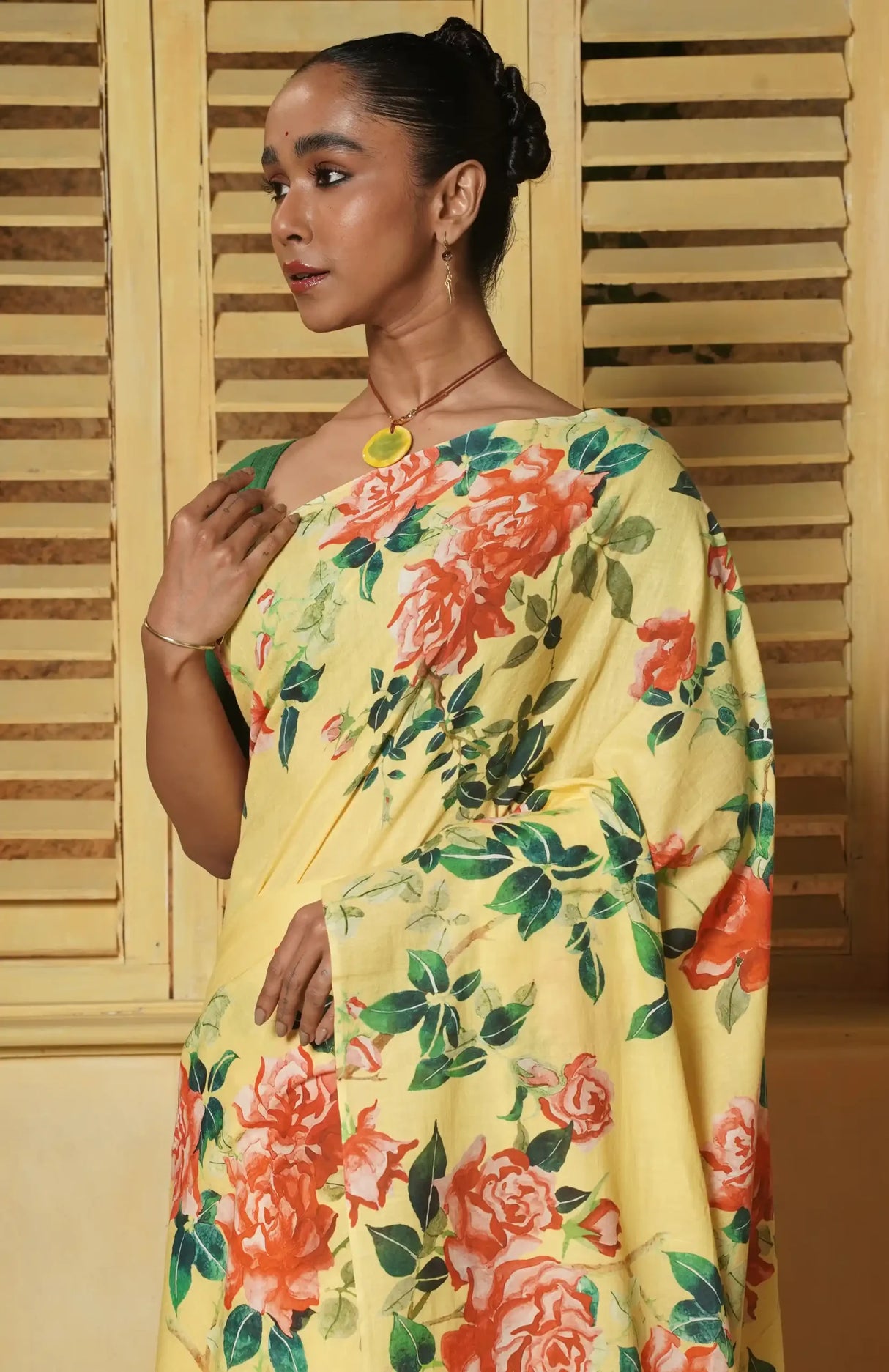 Handwoven Muslin Cotton Saree – Prints in Yellow - Retail Maharaj