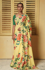 Handwoven Muslin Cotton Saree – Prints in Yellow - Retail Maharaj