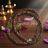 Natural Dark Brown Shyama Tulsi Beads Kanthi Mala with Silver Balls – Premium Handcrafted Spiritual Necklace for Meditation & Devotion