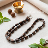 Natural Dark Brown Shyama Tulsi Beads Kanthi Mala with Silver Balls – Premium Handcrafted Spiritual Necklace for Meditation & Devotion