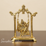 Gold Plated Radha Krishna on Swing Jhula Metal Statue for Home Decor by Kridaykraft