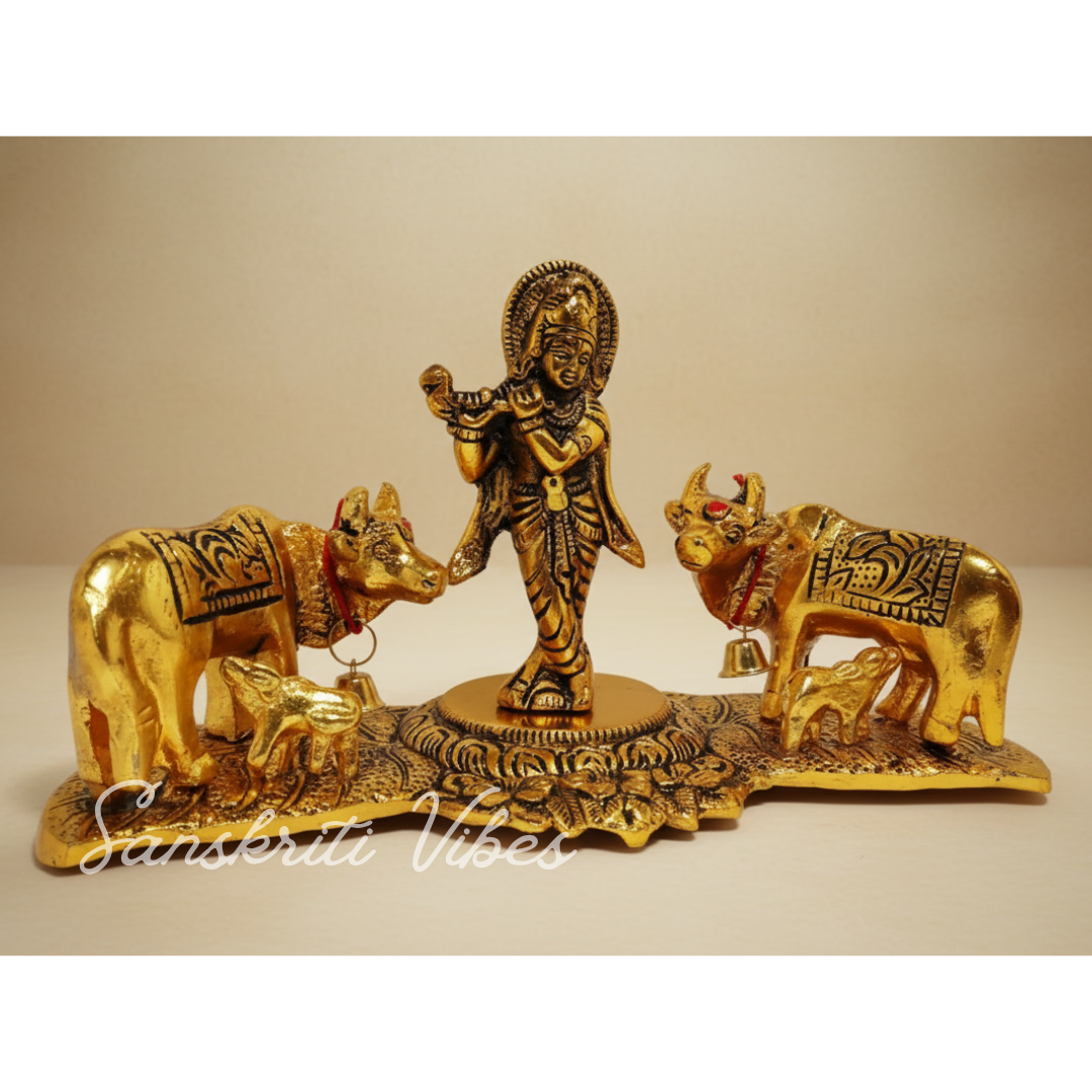 Krishna Standing with Cow Pair Decorative Showpiece for Home Decor and Gifting Polyresin 11 cm