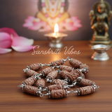 Radha Carved Silver Tulsi Kanthi Mala – Handcrafted Spiritual Necklace for Devotion & Meditation