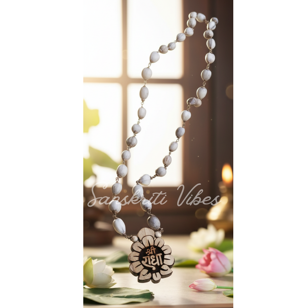 Shri Radha Locket with Vaijanti Silver Mala – 20-Inch Handcrafted Devotional Necklace (92.5% Silver)