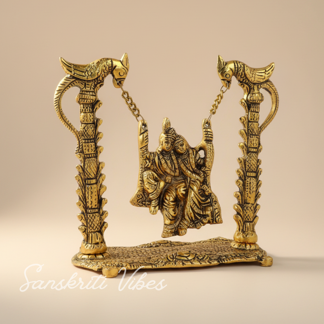 Radha Krishna Jhula Metal Idol for Home Decor and Spiritual Gift