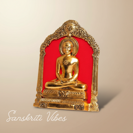 Metal Mahaveer On Thin Metal Frame Antique Finish Decorative Showpiece for Table and Wall Hanging - Retail Maharaj