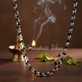 Silver Black Tulsi Twisted Kanthi Mala – Traditional Indian Spiritual Necklace for Devotion and Meditation