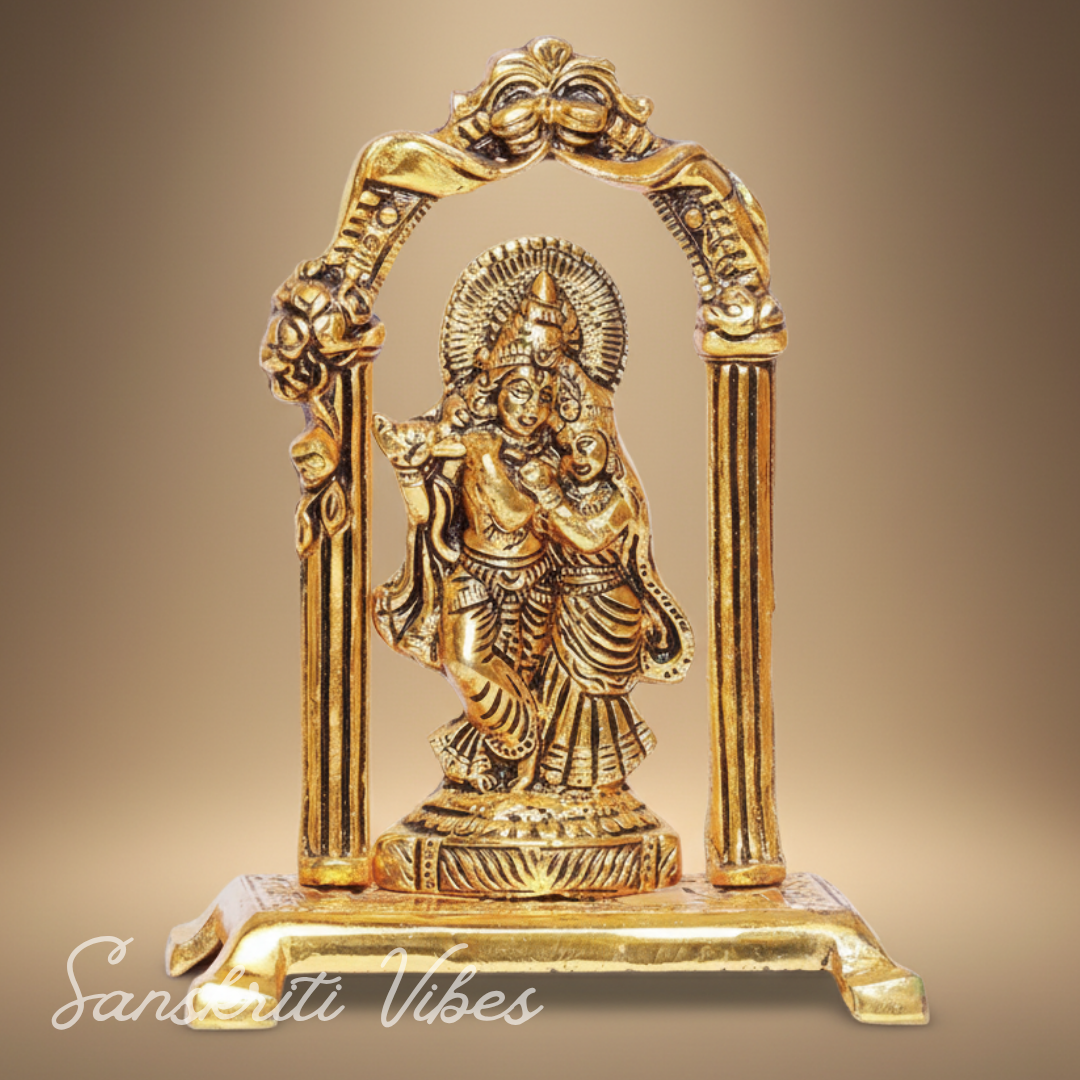 Radha Krishna Metal Idol Gold Antique Finish for Pooja and Home Decor