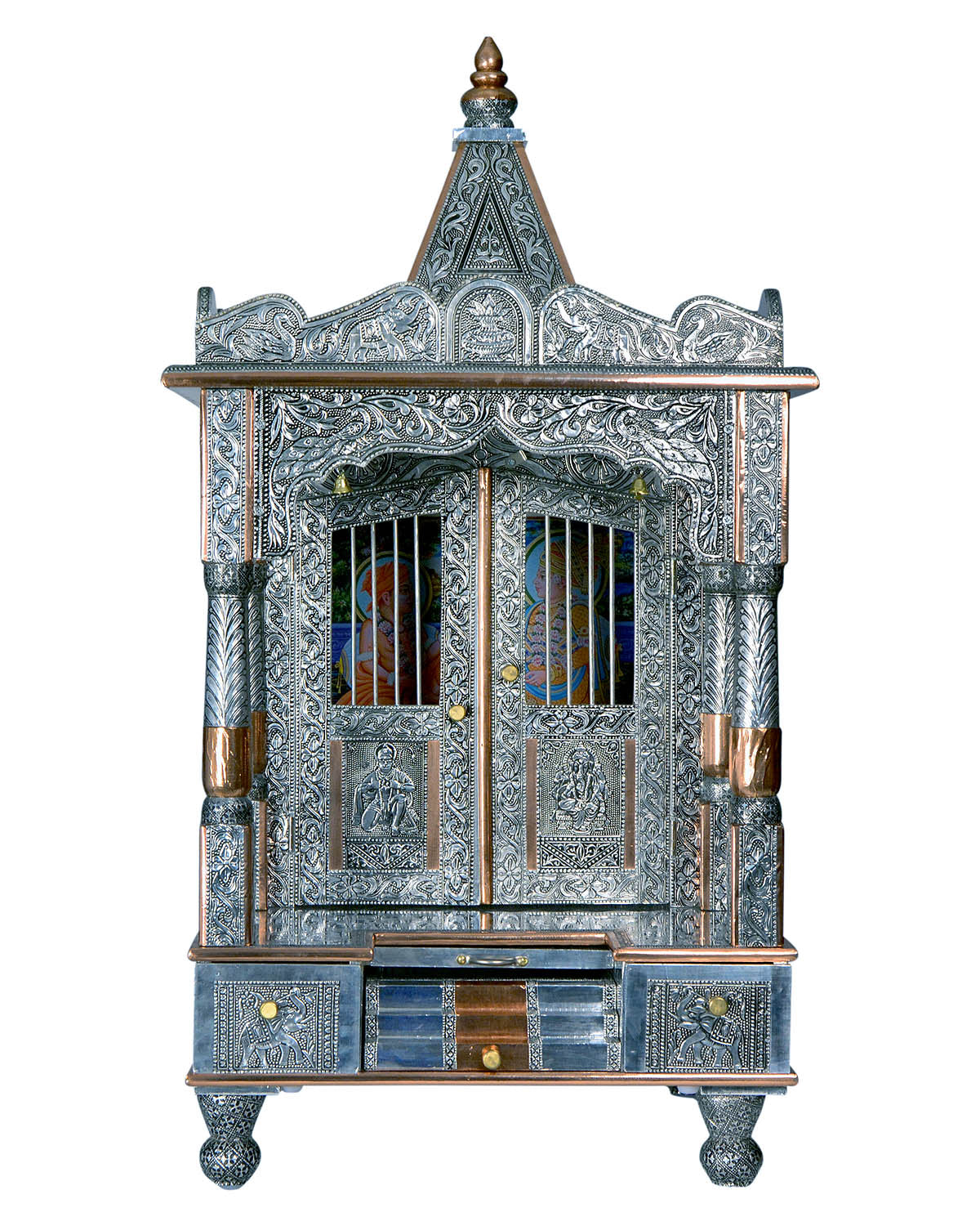 Ghar Mandir - Large Aluminium & Copper Mandir (40" x 21")