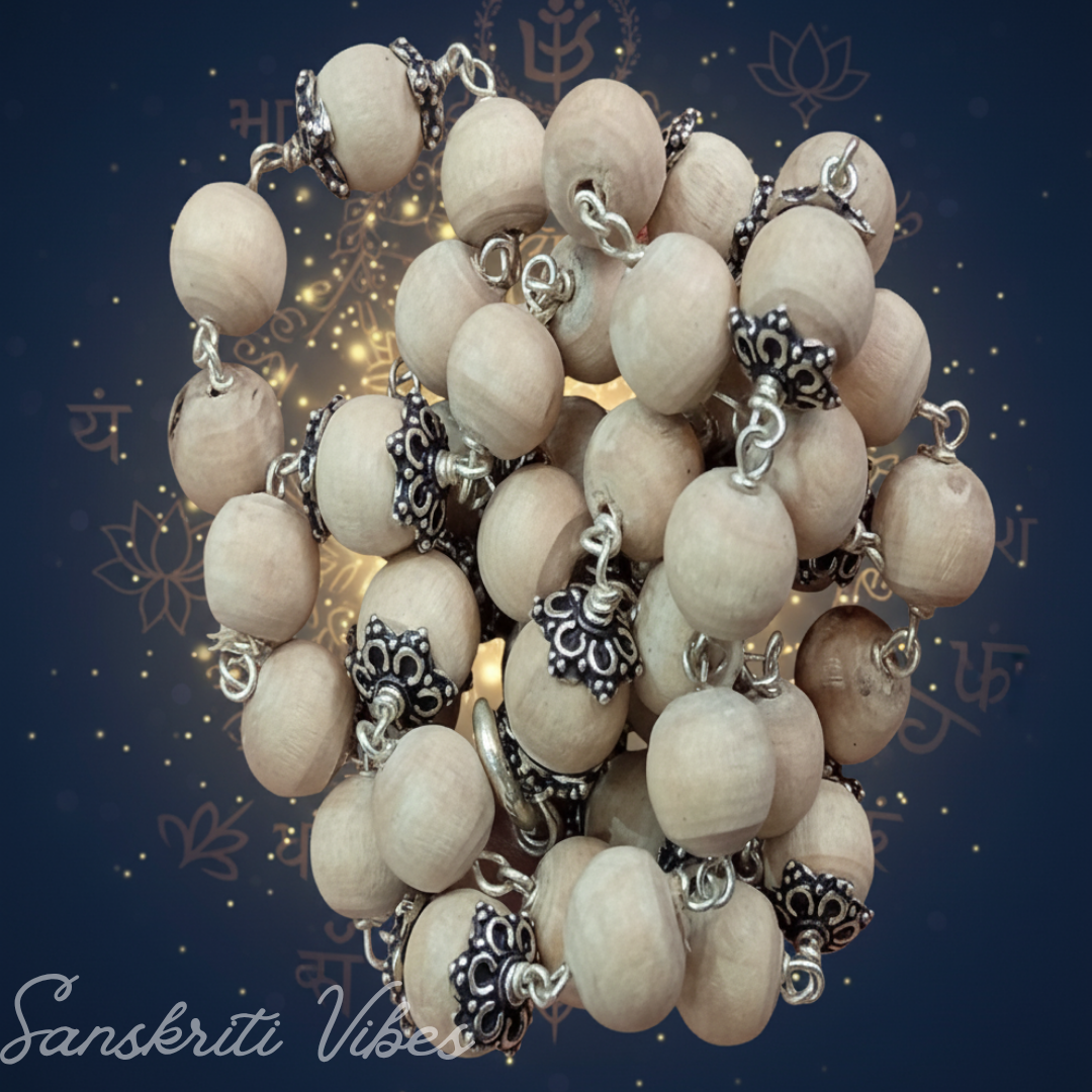 Sterling Silver Original Tulsi Mala – 20 Inch Spiritual Necklace with 10 mm Beads, 92.5% Pure Silver, 22 gm