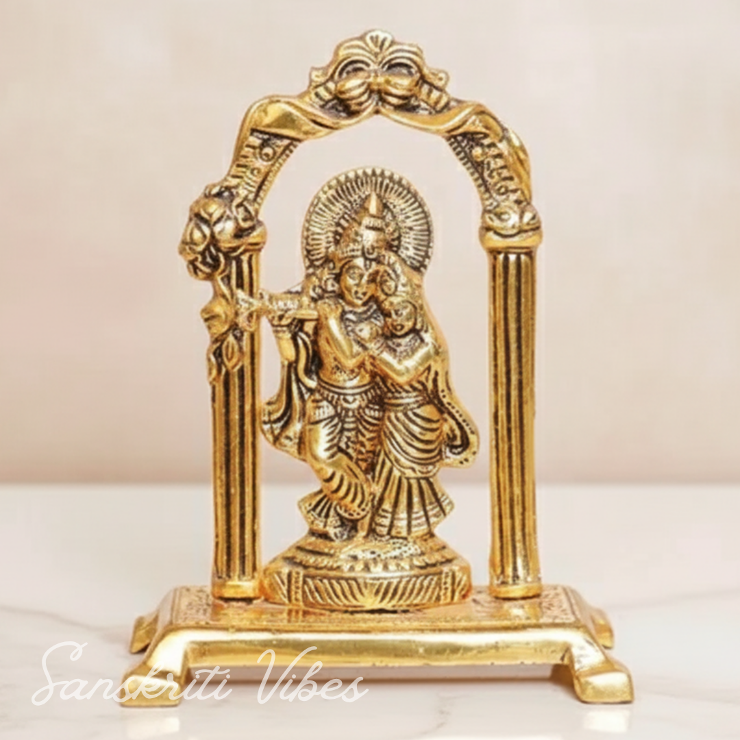 Radha Krishna Metal Idol Gold Antique Finish for Pooja and Home Decor