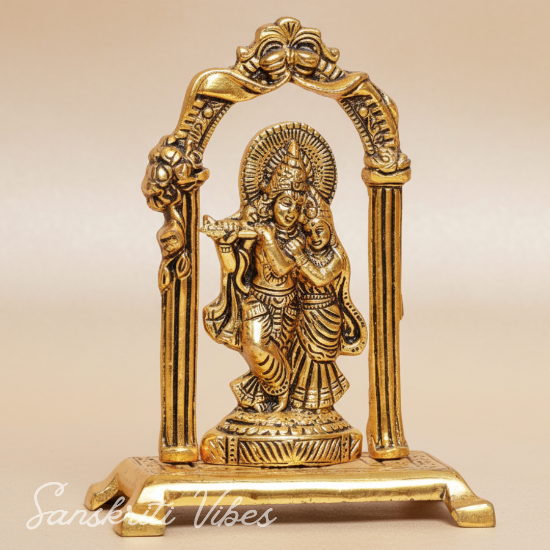 Radha Krishna Metal Idol Gold Antique Finish for Pooja and Home Decor