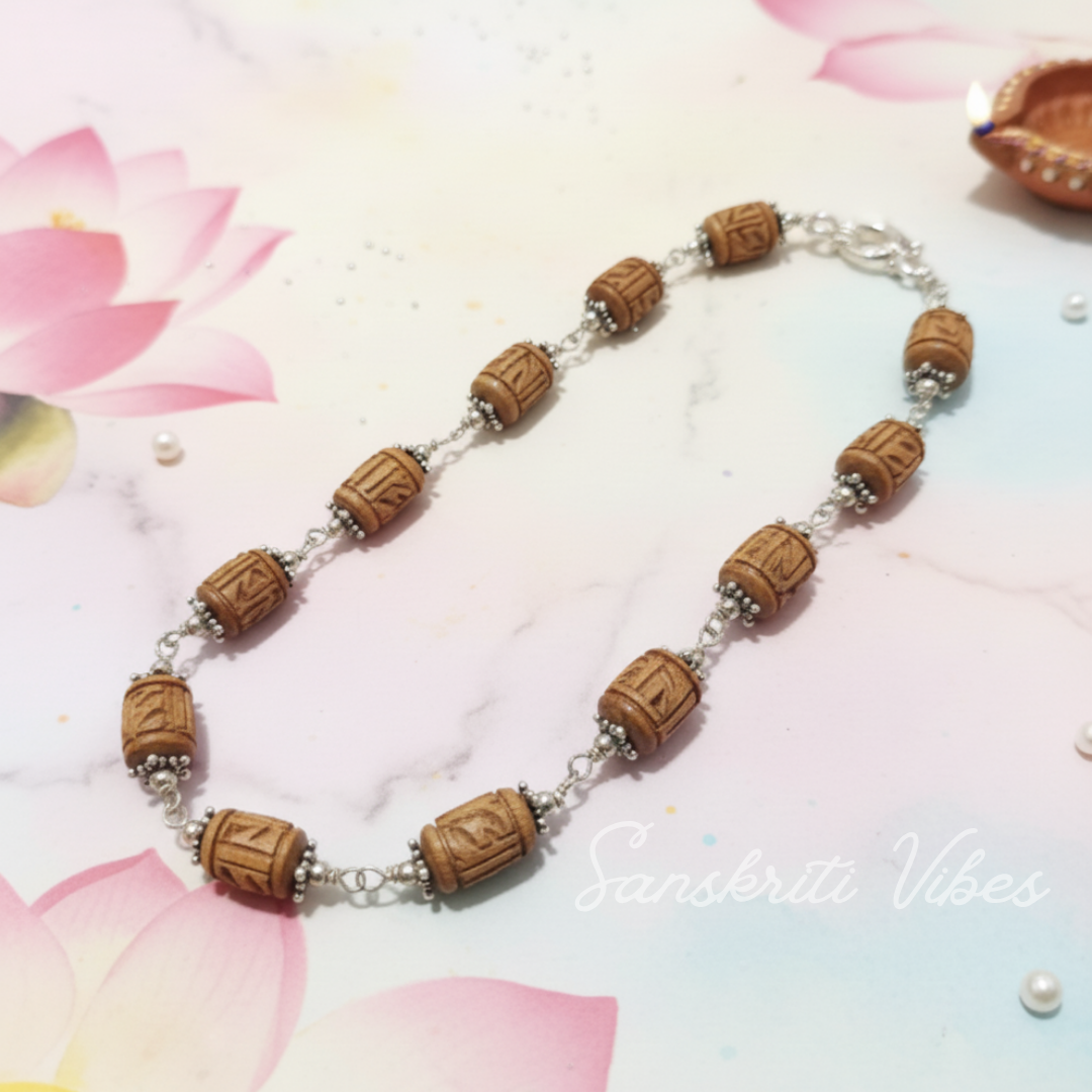 Brij Kisori Shri Radha Naam Tulsi Silver Kanthi Mala – Handcrafted Spiritual Necklace, 92.5% Sterling Silver