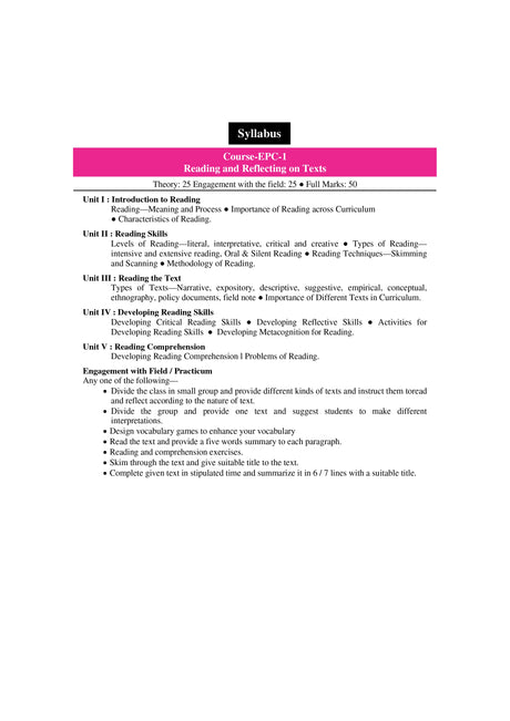 EPC-01 Reading and Reflecting on Texts (Hindi Version) B.Ed 1st Semester - Retail Maharaj